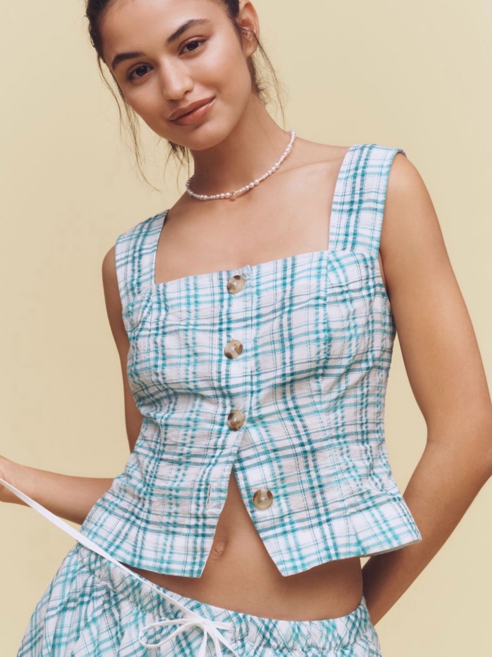 Maeve Suqare neck button-front tank